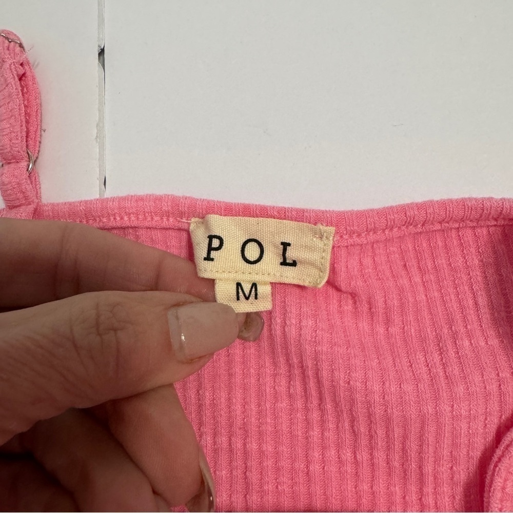 POL Pink Ribbed Tie Front Cropped Tank Top | Size M | NWOT - Picture 5 of 7